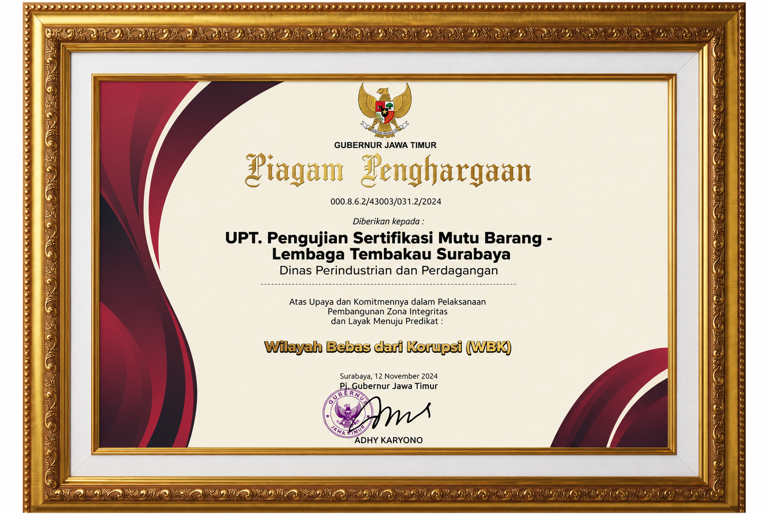 Piagam WBK UPT PSMB-LT